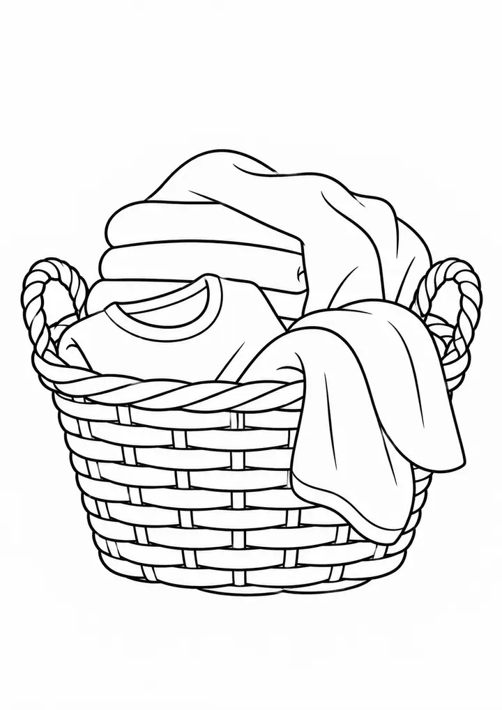 Laundry in a Wicker Basket line art
