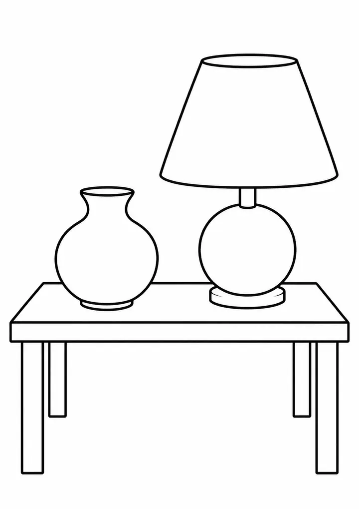 Vase beside a Table Lamp line art