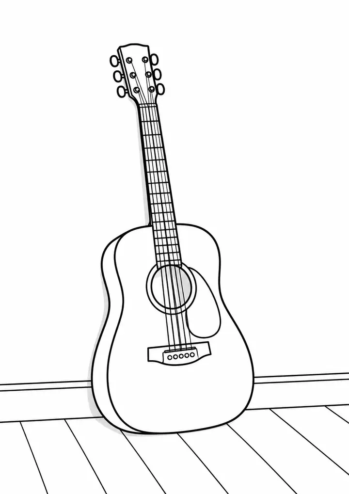 Guitar Leaning against a Wall line art
