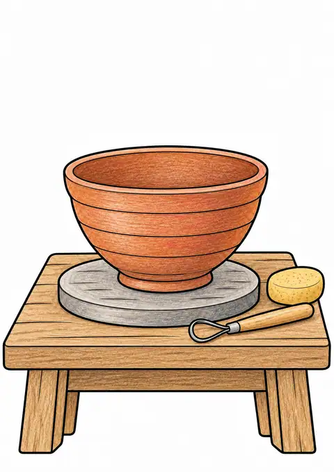 Clay Bowl on a Potter's Table color example
