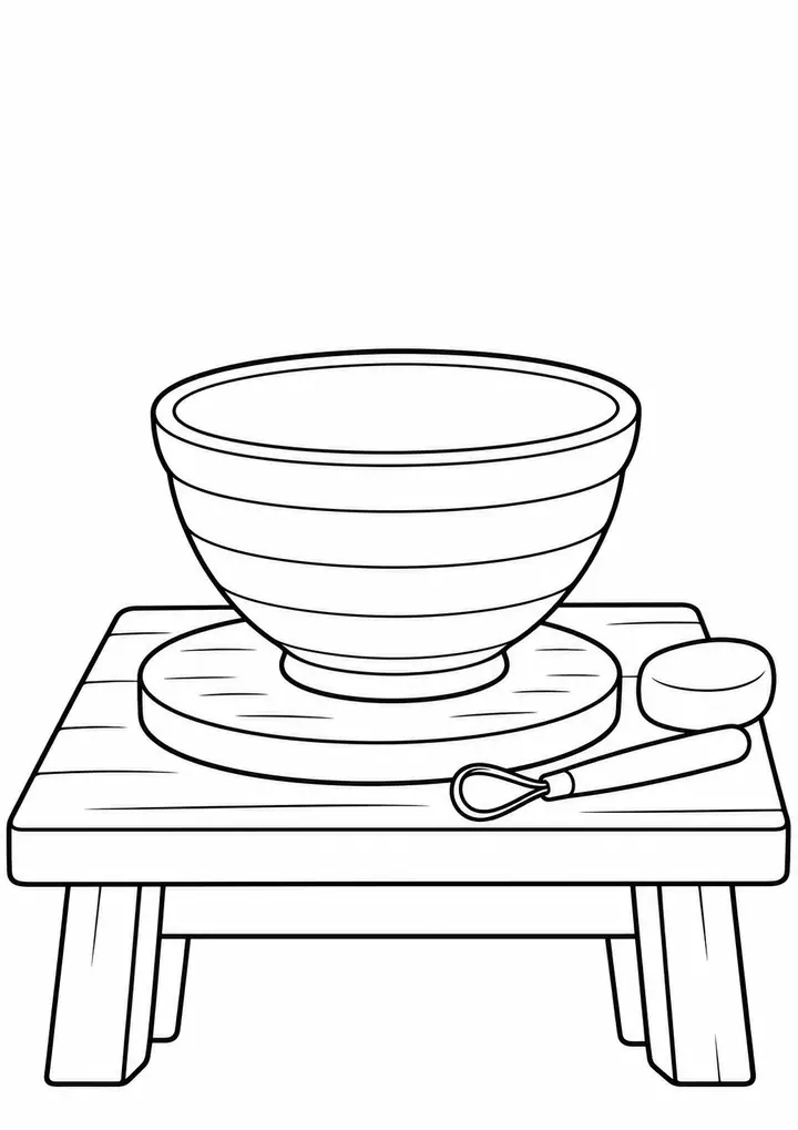 Clay Bowl on a Potter's Table line art