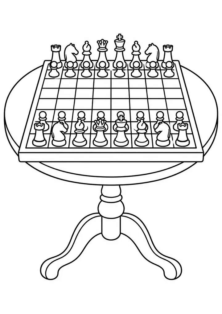 Chessboard on a Small Table line art