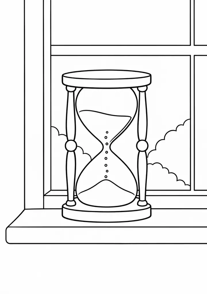 Hourglass on a Windowsill line art