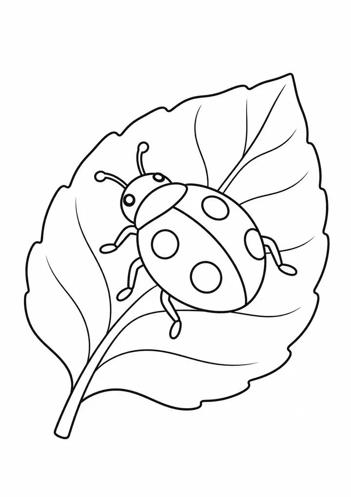Ladybug on a Leaf line art