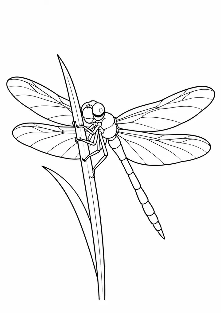 Dragonfly on a Reed line art