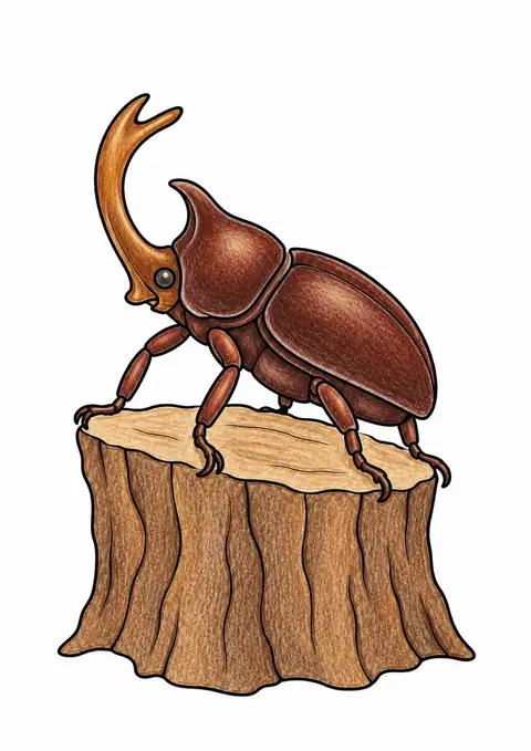 Rhinoceros Beetle on a Trunk color example