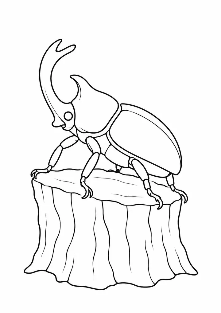 Rhinoceros Beetle on a Trunk line art
