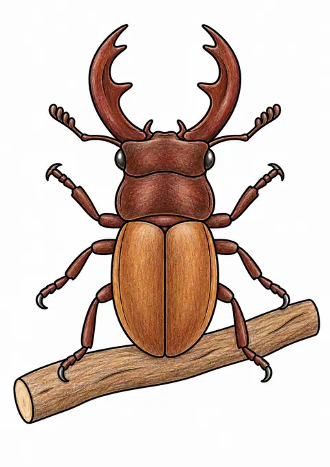 Stag Beetle on a Branch color example