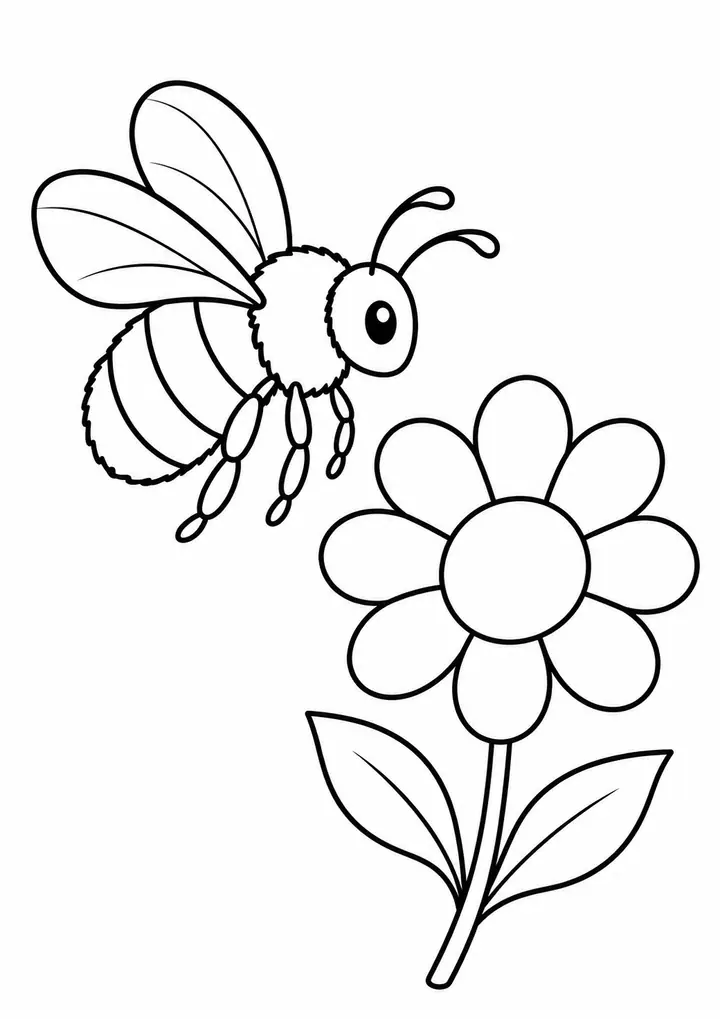 Bumblebee beside a Flower line art
