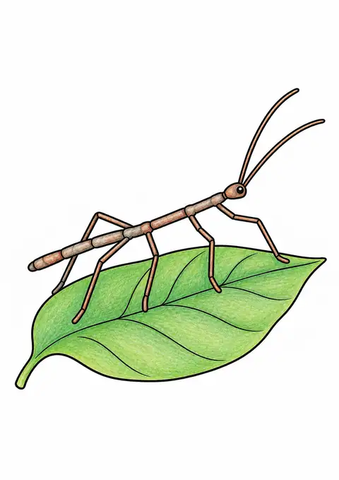 Stick Insect on a Leaf color example