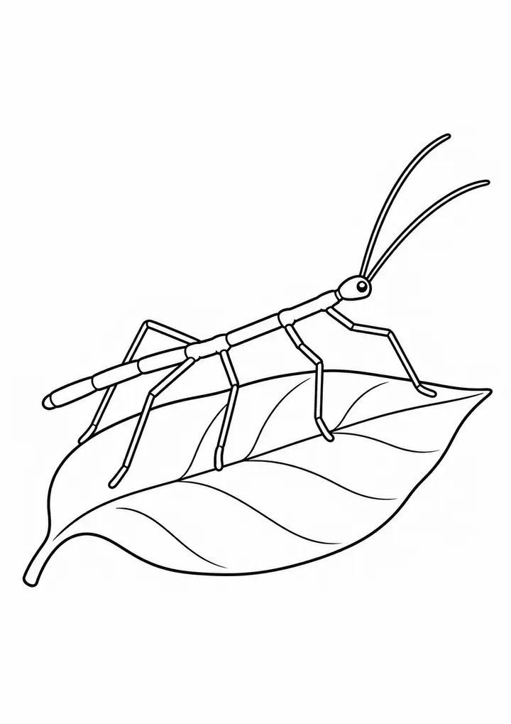 Stick Insect on a Leaf line art