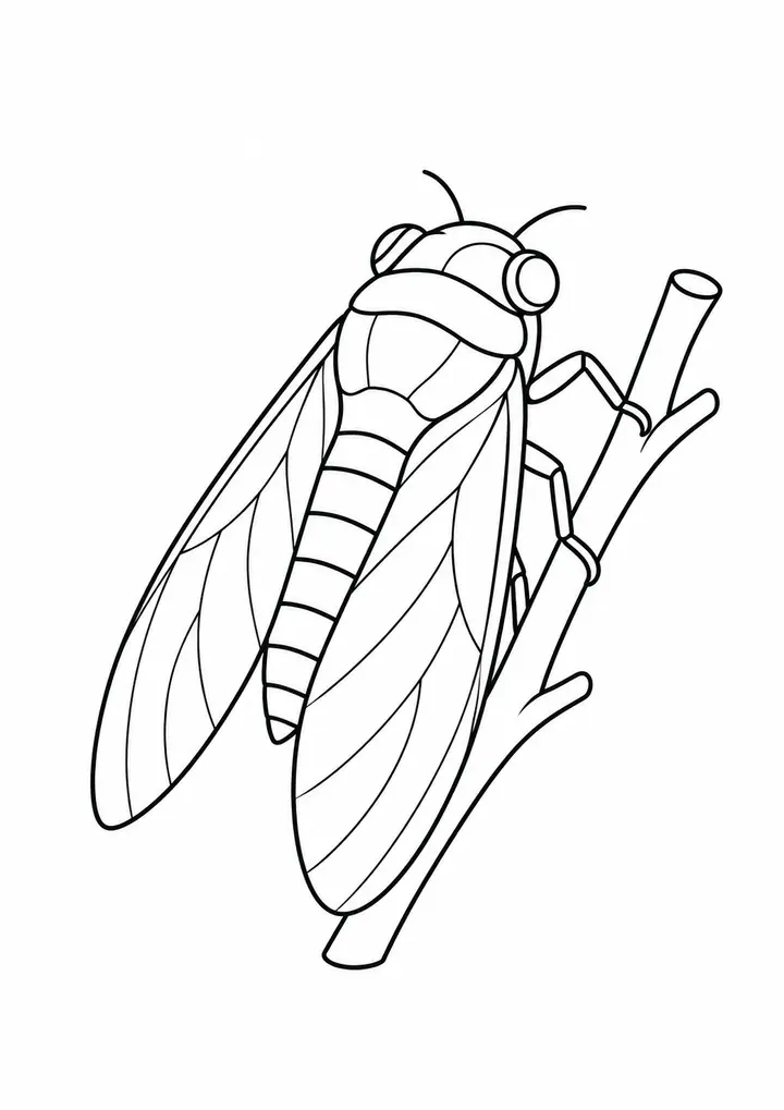 Cicada on a Twig line art