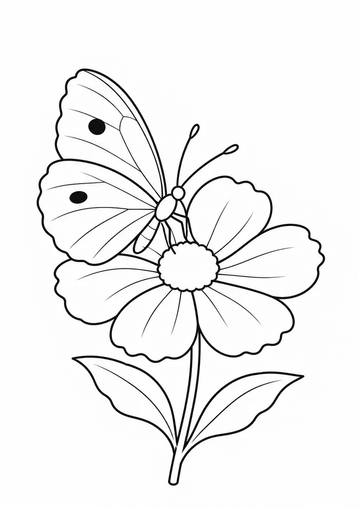 Cabbage Butterfly on a Flower line art