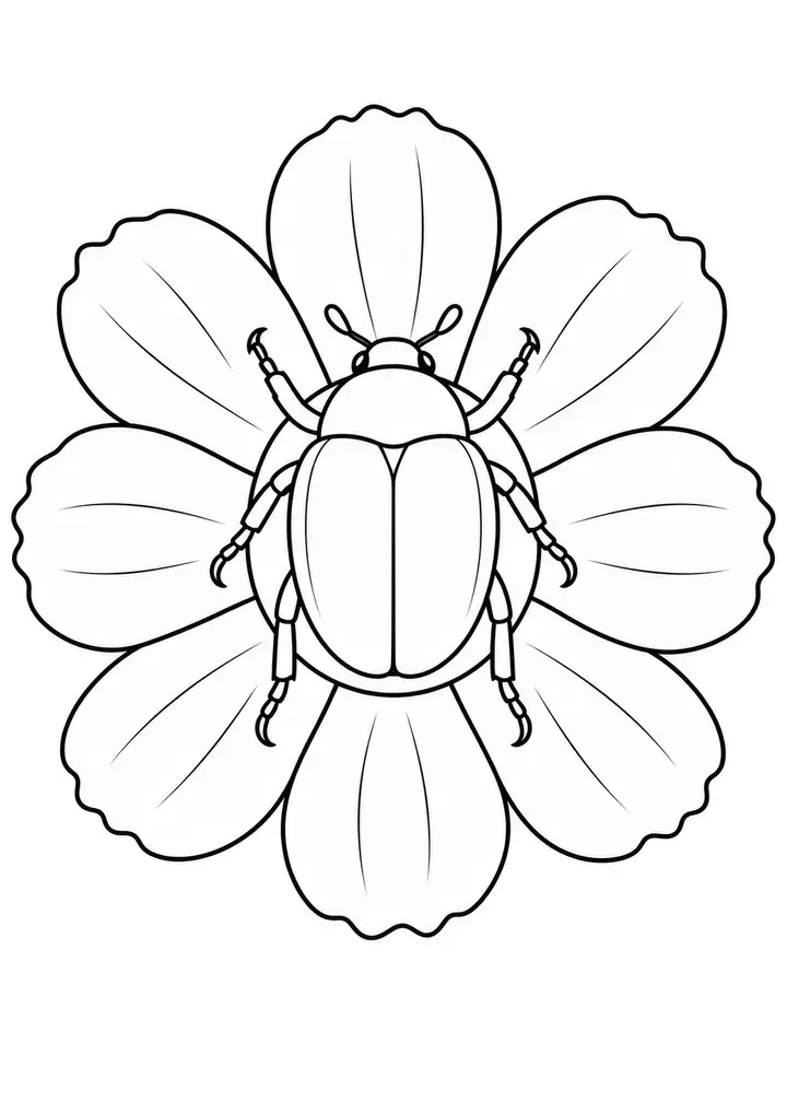 Flower Chafer on a Bloom line art
