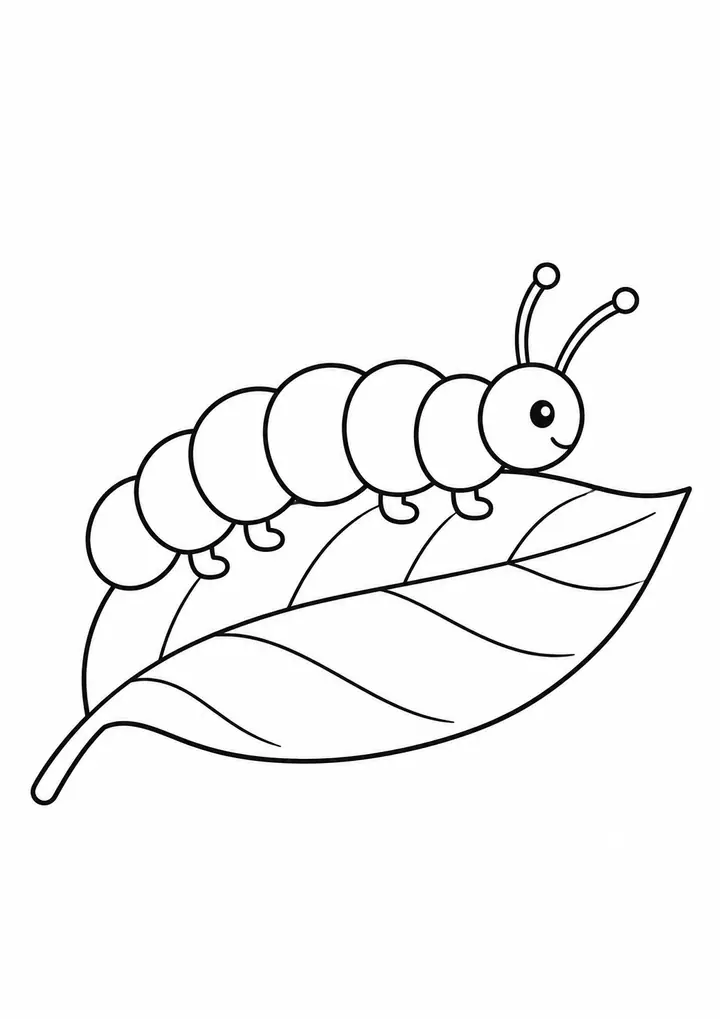 Caterpillar on a Leaf line art
