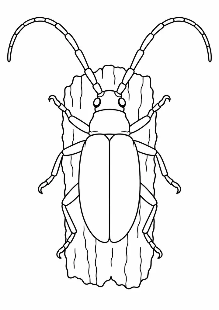 Longhorn Beetle on Bark line art