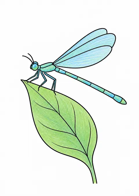 Damselfly on a Leaf Tip color example