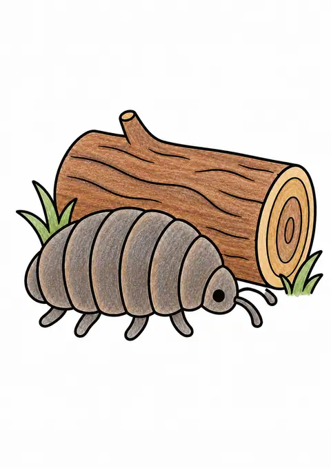Pill Bug beside a Log color example