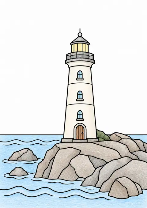 Lighthouse on a Rocky Coast color example
