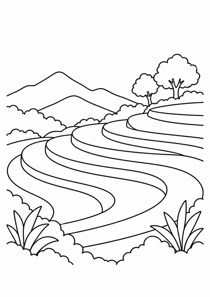 Curving Terraced Fields line art
