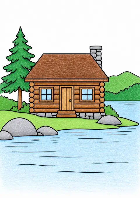 Cabin beside a Lake color example
