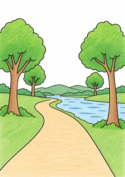 Tree Lined Riverside Path color example