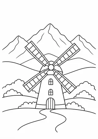 Windmill beneath Mountains