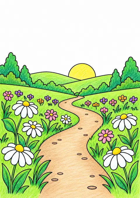 Path through a Flower Field color example