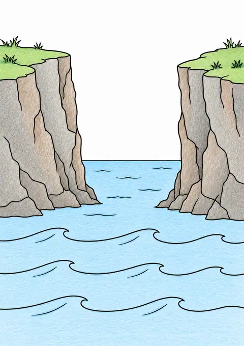 Cliffs above Gentle Waves color example