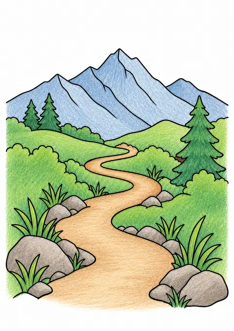 Winding Mountain Path color example