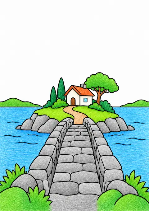 Stone Bridge to a Small Island color example