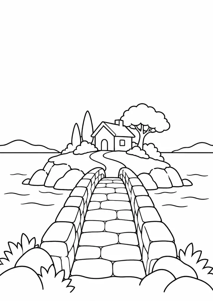 Stone Bridge to a Small Island line art