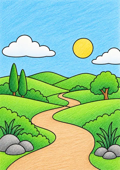 Path over Rolling Hills color example