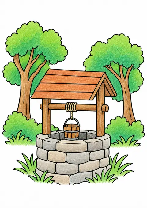 Old Well in a Grove color example