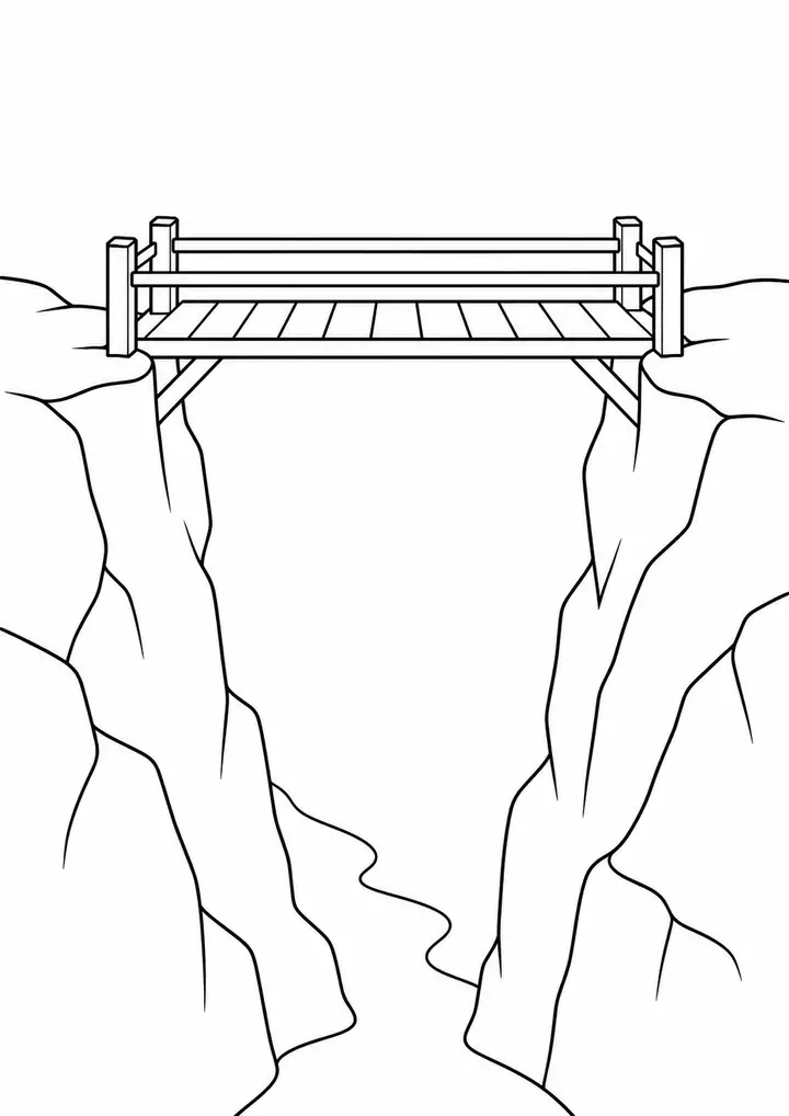Wooden Bridge across a Gorge line art