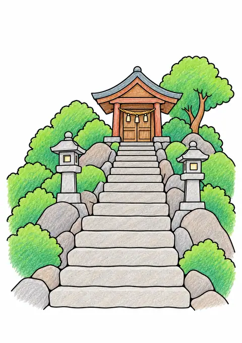 Stone Steps to a Hillside Shrine color example