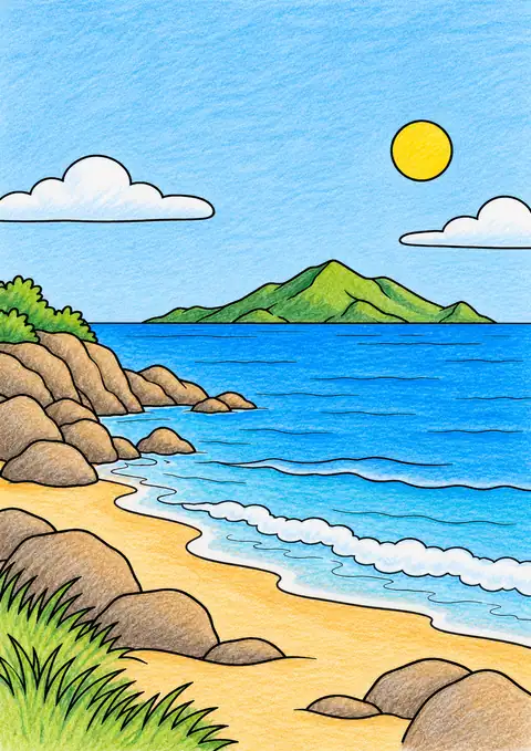 Coast with a Distant Island color example