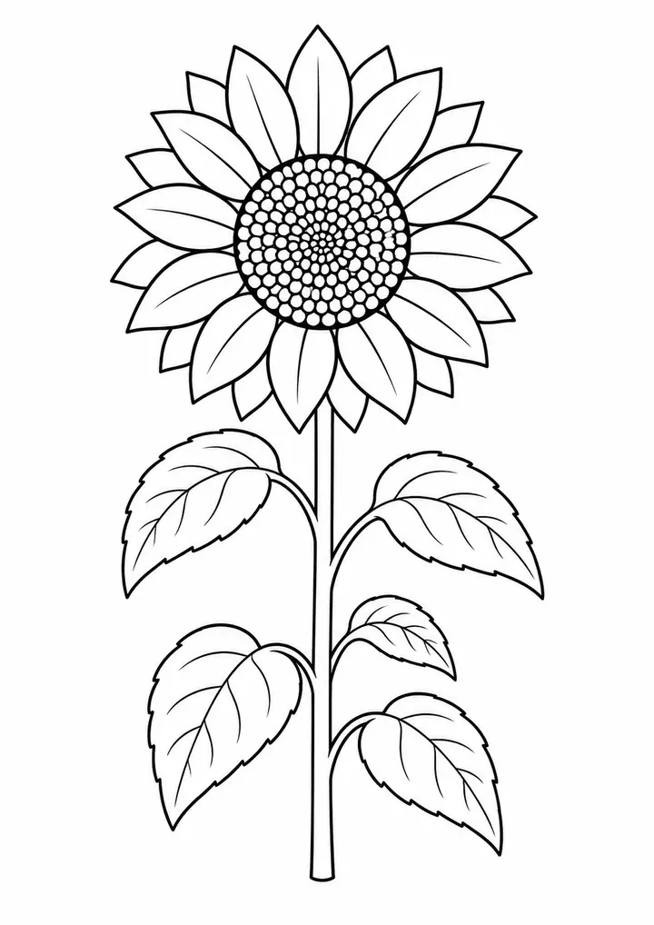 Tall Summer Sunflower line art