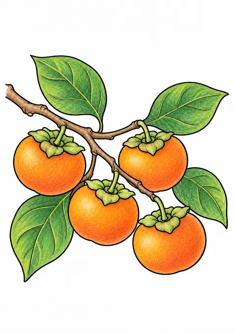Persimmons on a Branch color example