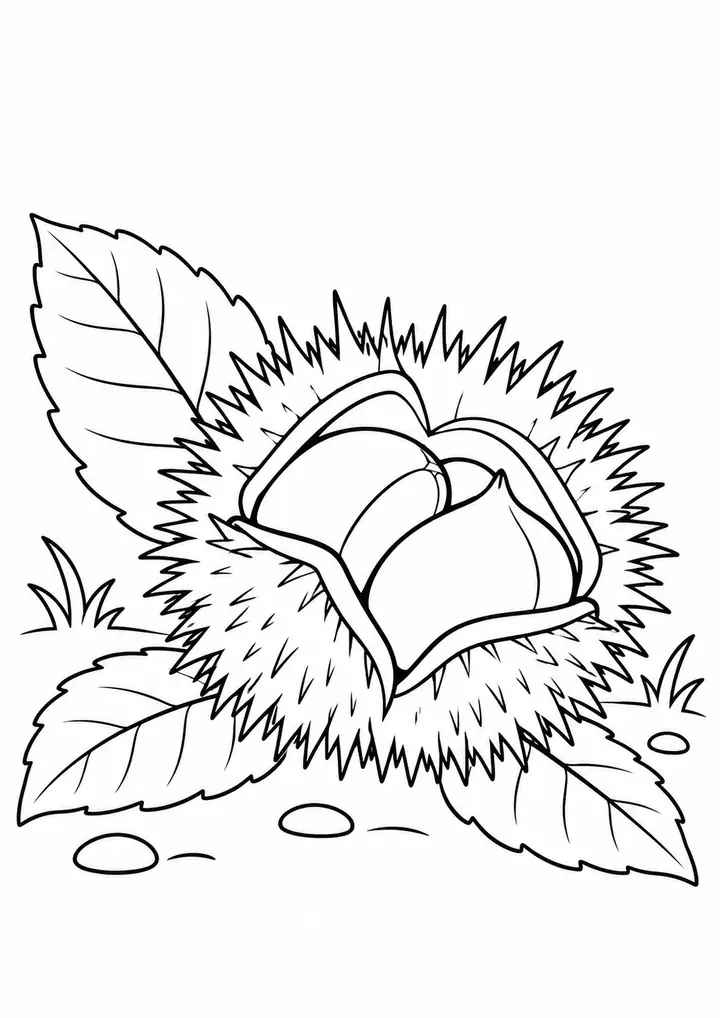 Chestnut Burr on the Ground line art