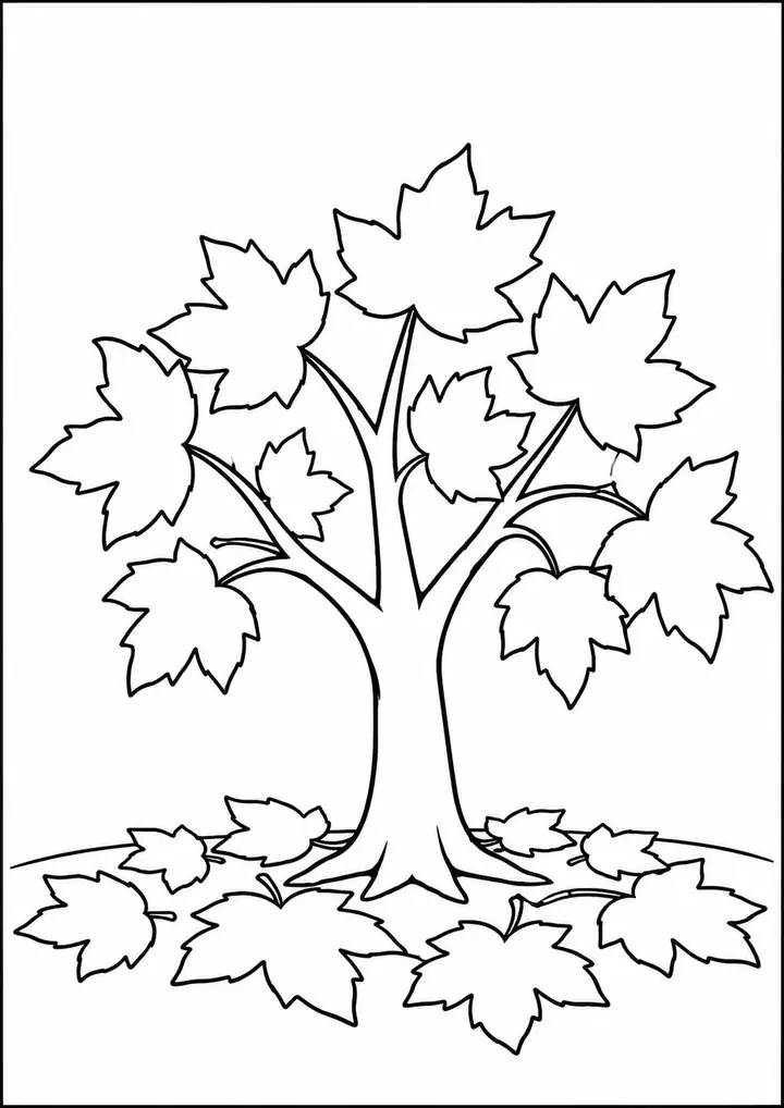 Fallen Leaves beneath a Tree line art
