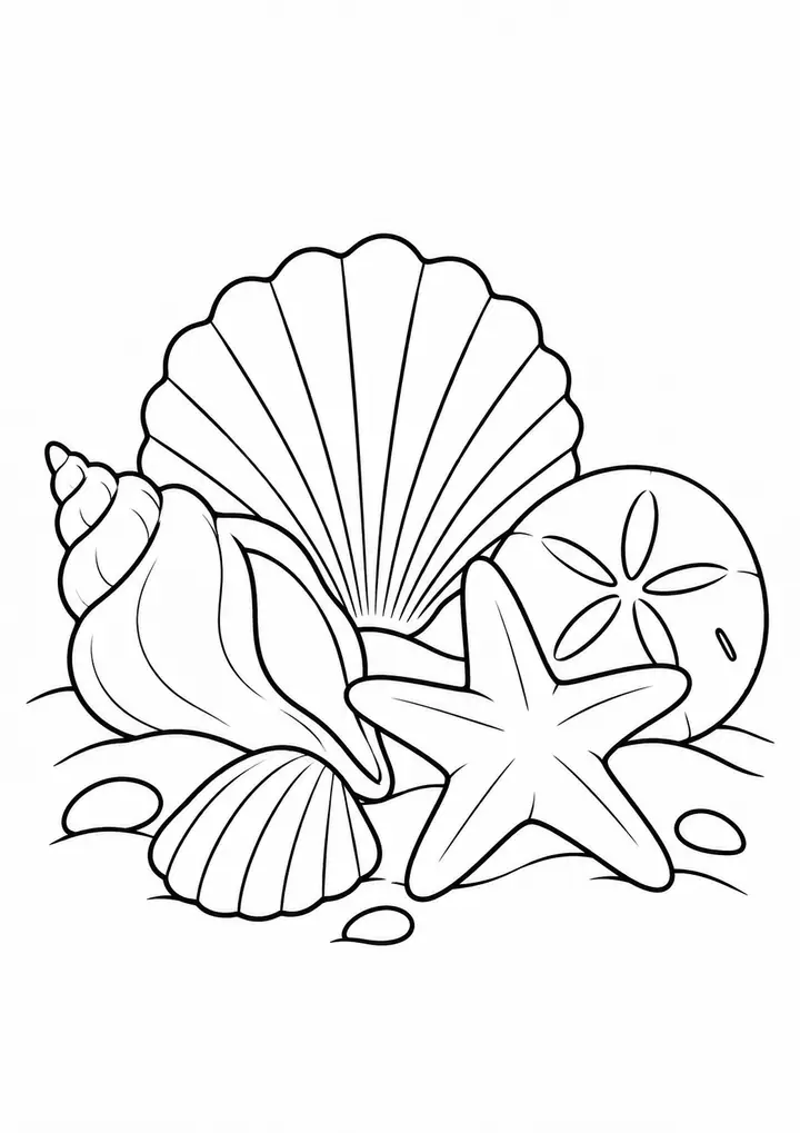 Summer Shells at the Shore line art