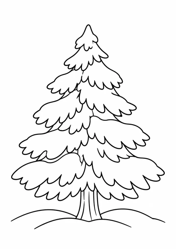 Evergreen Tree in Winter line art