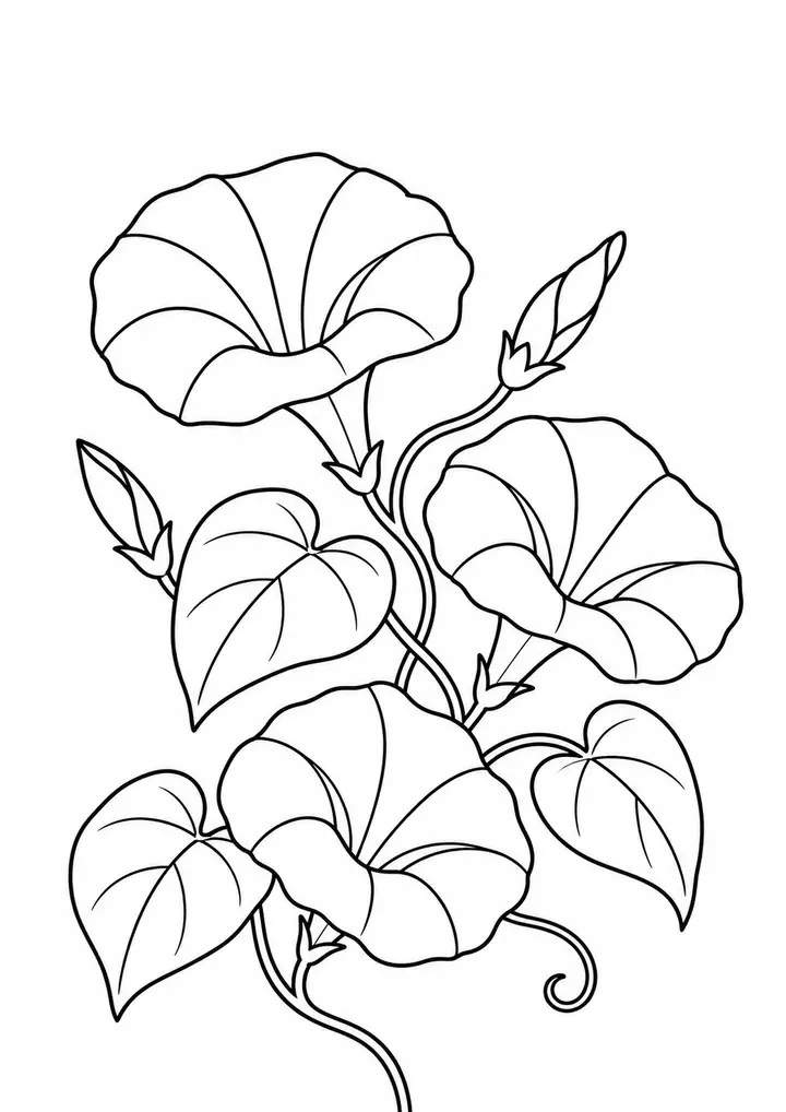 Summer Morning Glory Vine line art