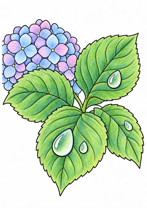 Hydrangea Leaves with Raindrops color example