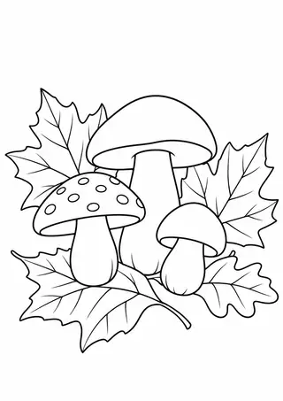 Mushrooms among Autumn Leaves