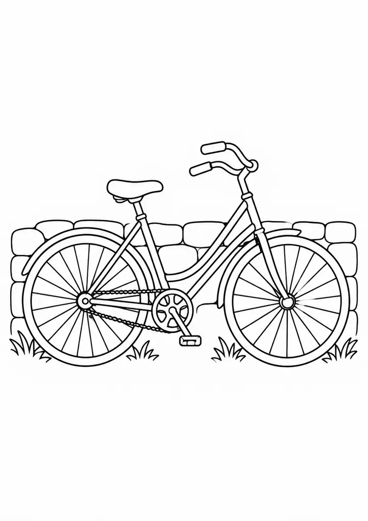 Bicycle Leaning against a Wall line art
