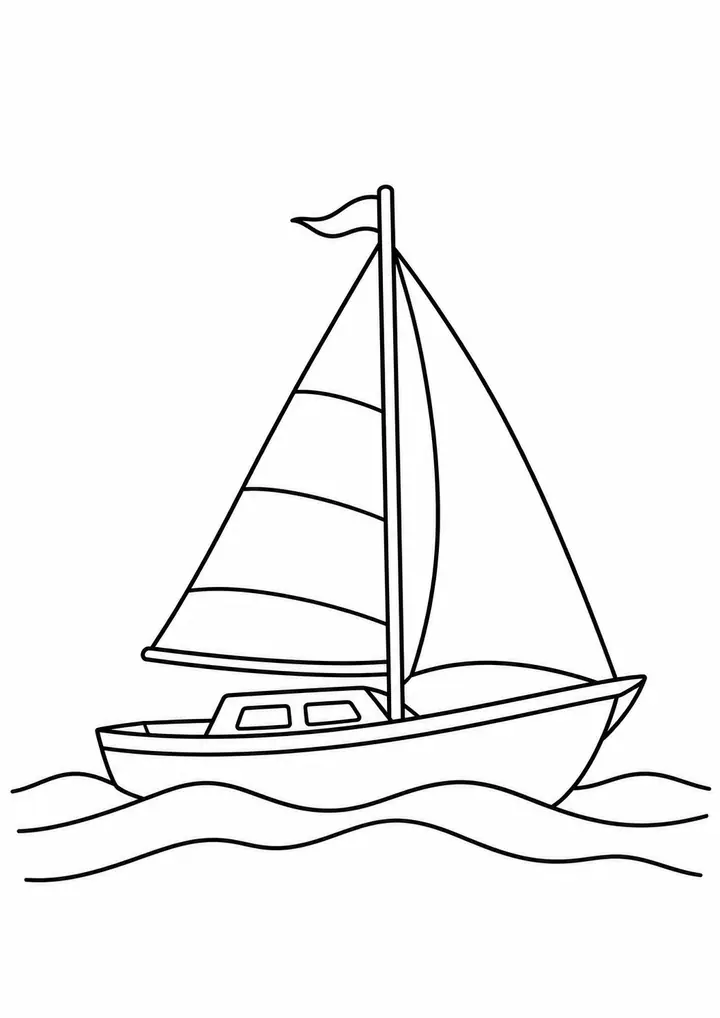 Sailboat on Gentle Waves line art