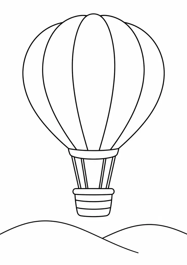 Hot Air Balloon above Hills line art