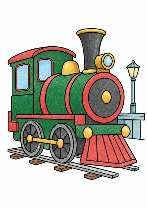 Steam Train at a Station color example